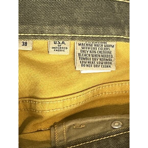 Bills Khakis Denim Jeans Mens Sz 38 Olive Green Distressed Cotton Faded Pant USA - Picture 6 of 10